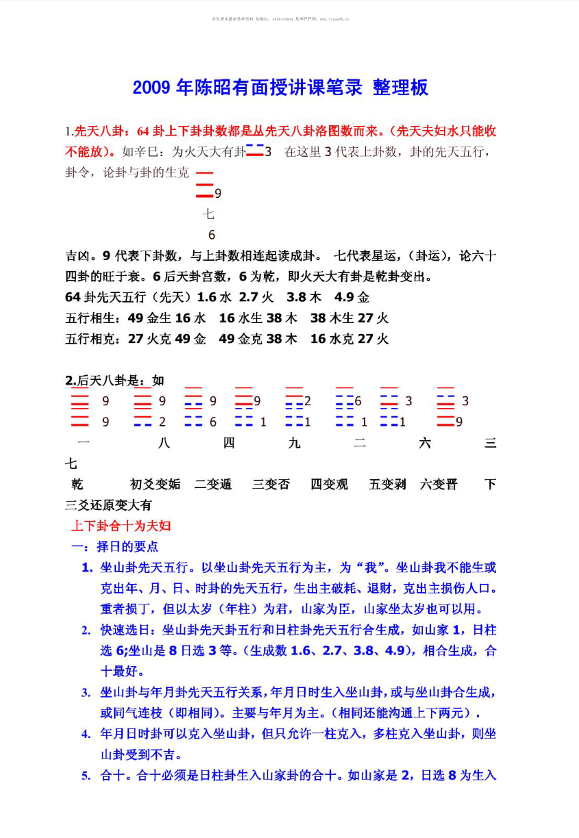 2009年陈昭有面授讲课笔录 整理版10页-优选易学